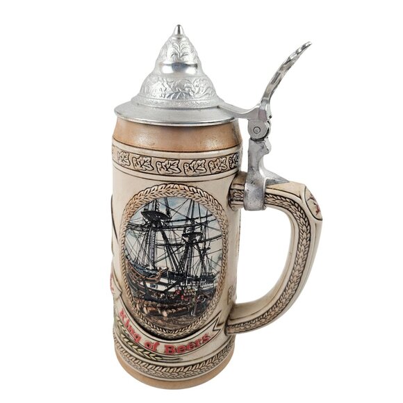Budweiser Limited Edition Ceramic Pewter Lidded Stein Historical Ship Design COA - Picture 2 of 13